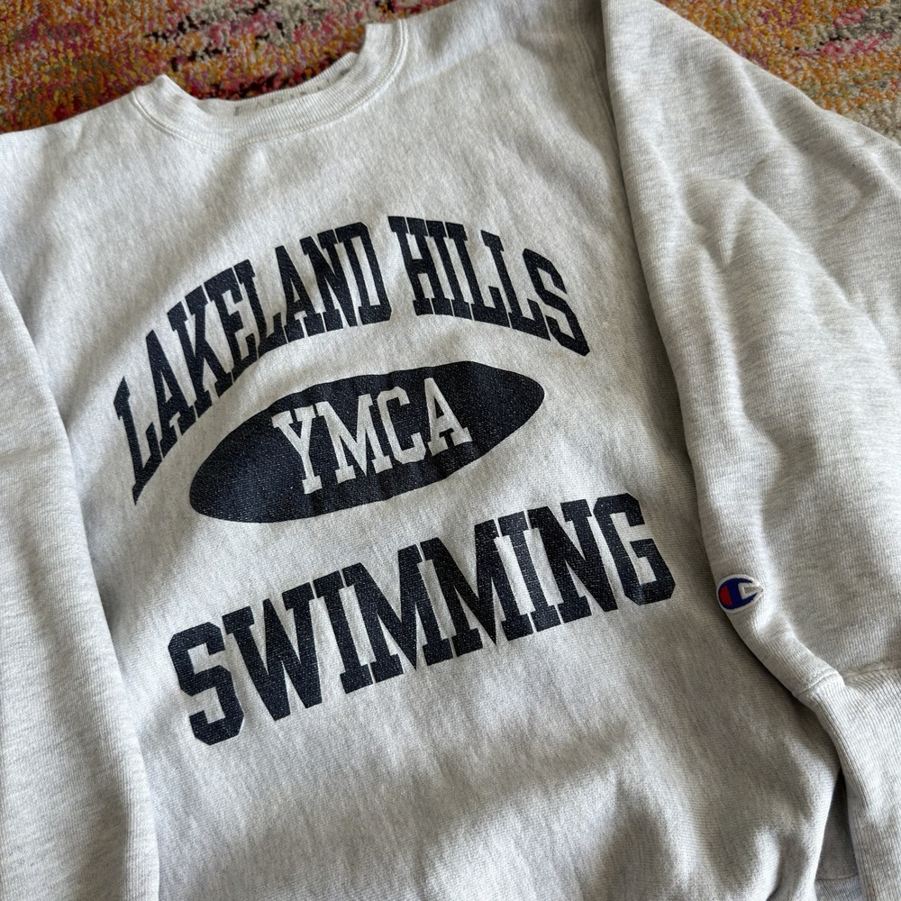 Vintage Champion Reverse Weave Medium Grey Lakeland Hills YMCA Swimming